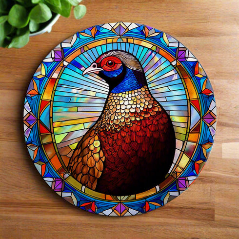Norman the Pheasant Circular Glass Suncatcher Worktop Saver